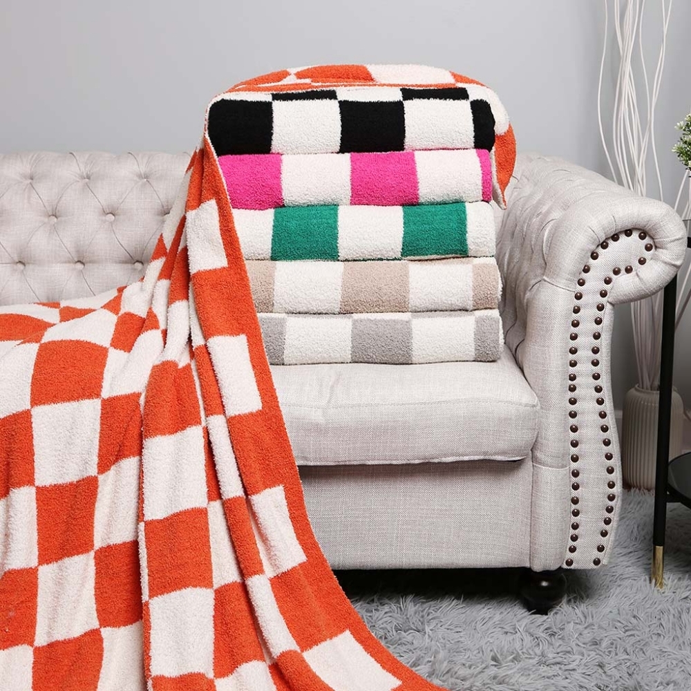 Green CheckerBoard Patterned Two Tone Blanket Design Reversible Throw - Picture 5 of 5